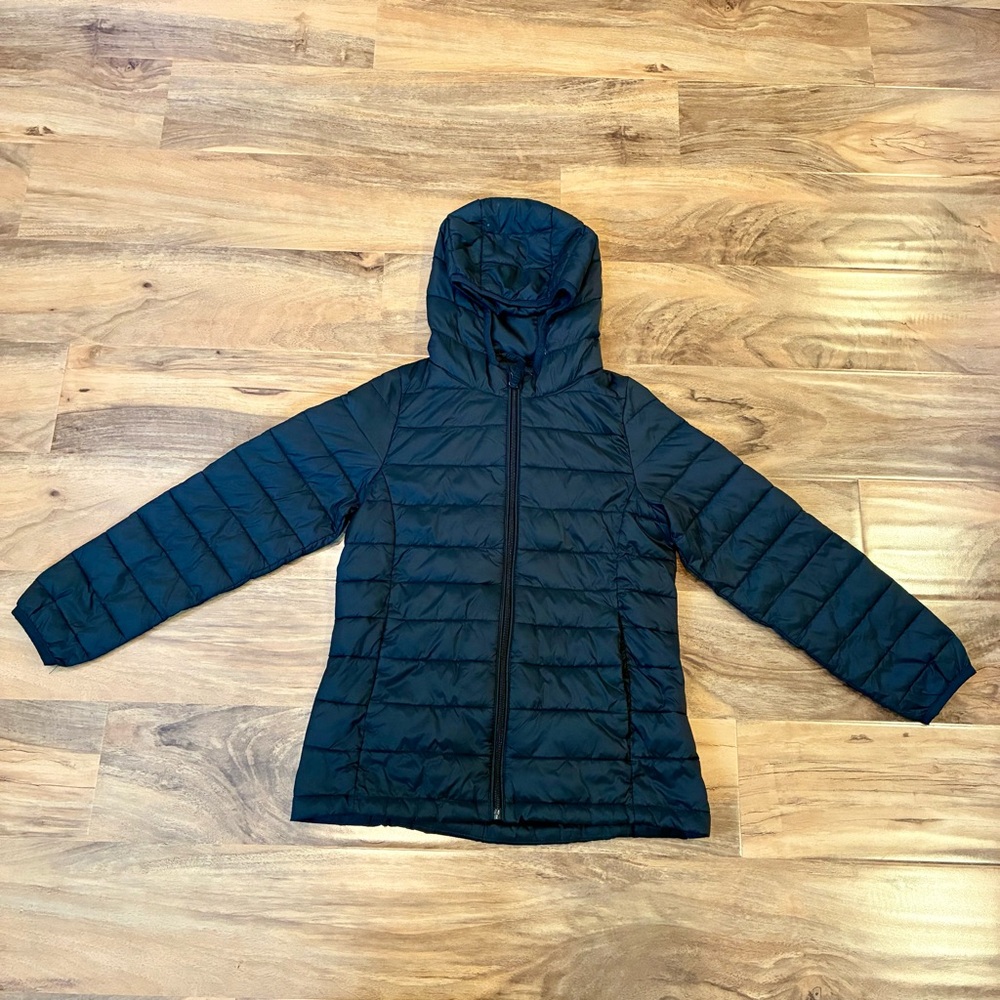 Amazon Essentials Girls Kids Size L 10 Hooded Black Coat Zip Puffer Jacket